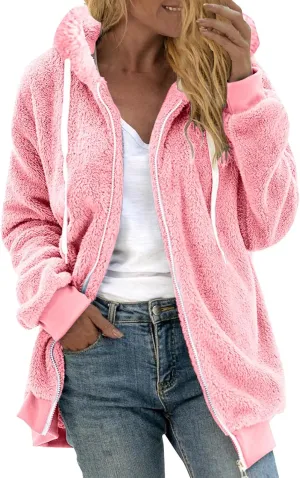 Fleece Jacket for Women Winter Sherpa Jacket Fuzzy Hoodie Jacket Zip Up Fleece Jacket Plus Size Warm Jacket