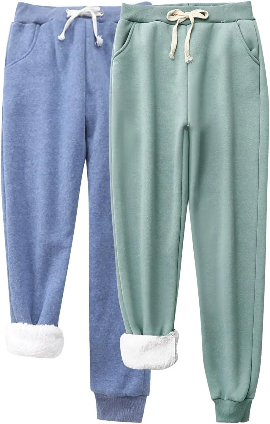 Fleece Lined Pants Women with Pockets Keep Warm Trousers Pants High Waist Stretchy Lined Thermal Full Fleece Pants