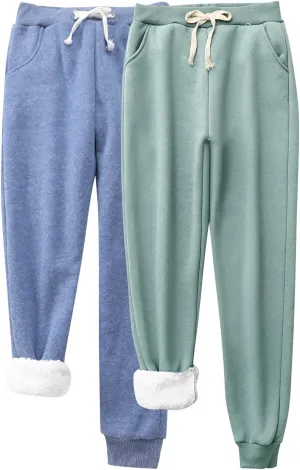 Fleece Lined Pants Women with Pockets Keep Warm Trousers Pants High Waist Stretchy Lined Thermal Full Fleece Pants