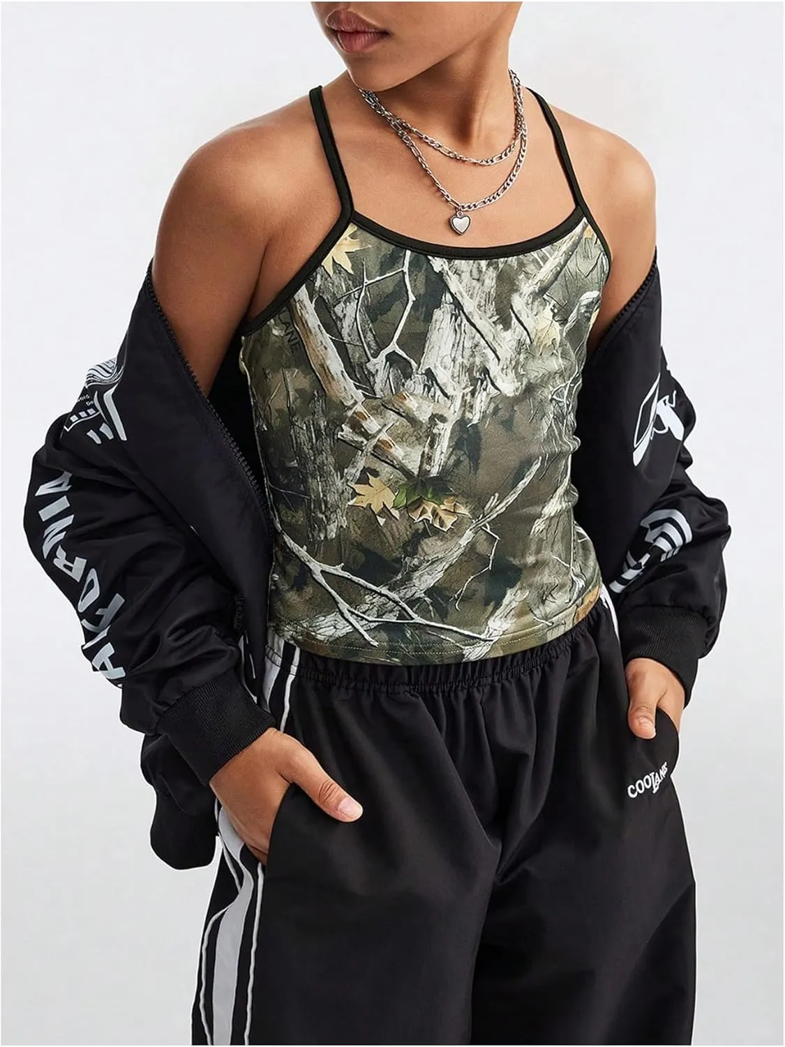 Floerns Girl's Camo Print Racer Back Sleeveless Kids Camisole Athletic Cami Tank Top