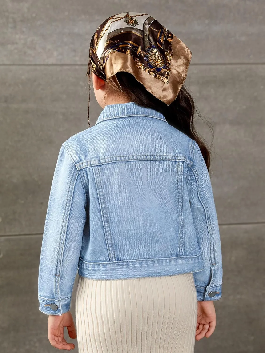 Floerns Girl's Vintage Basic Distressed Long Sleeve Single Breasted Crop Top Denim Jacket