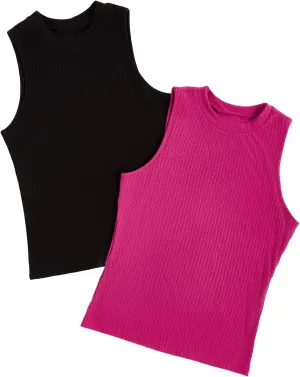Floerns Women's 2 Piece Sleeveless Rib Knit Round Neck Camisole Tank Top