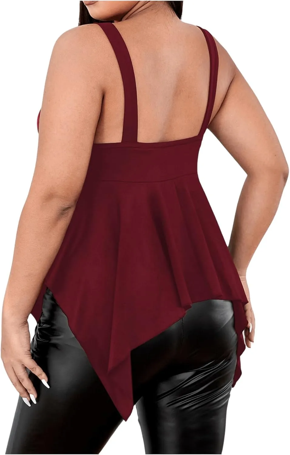 Floerns Women's Plus Size O Ring Sleeveless Chain Asymmetrical Hem Cami Top