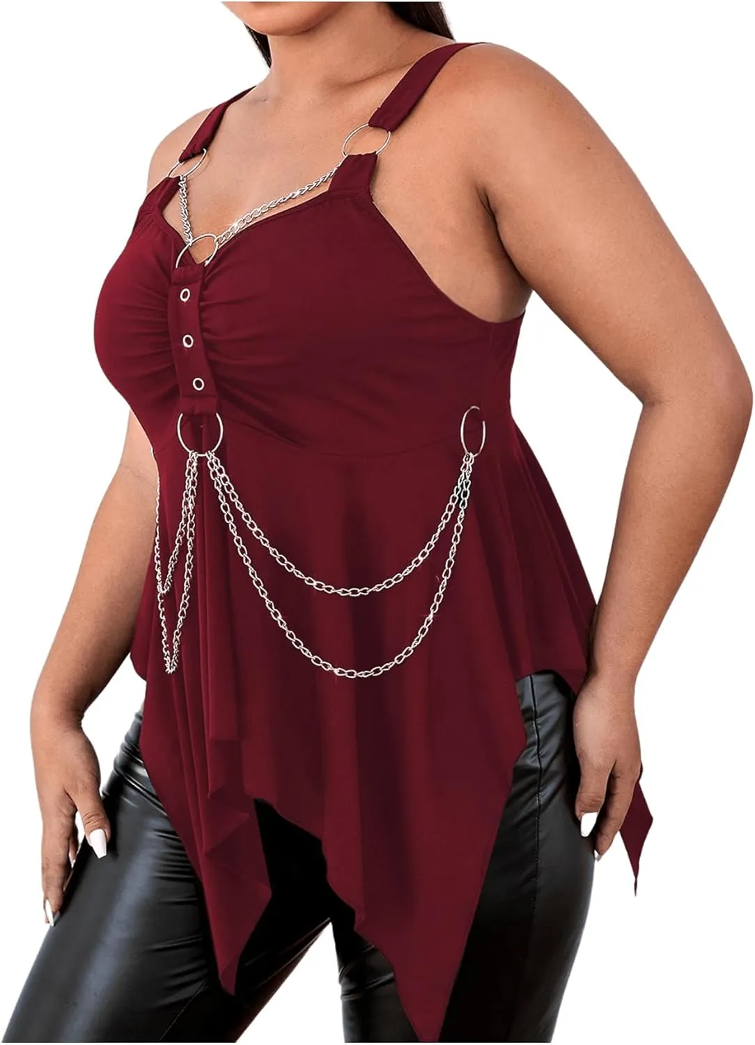 Floerns Women's Plus Size O Ring Sleeveless Chain Asymmetrical Hem Cami Top