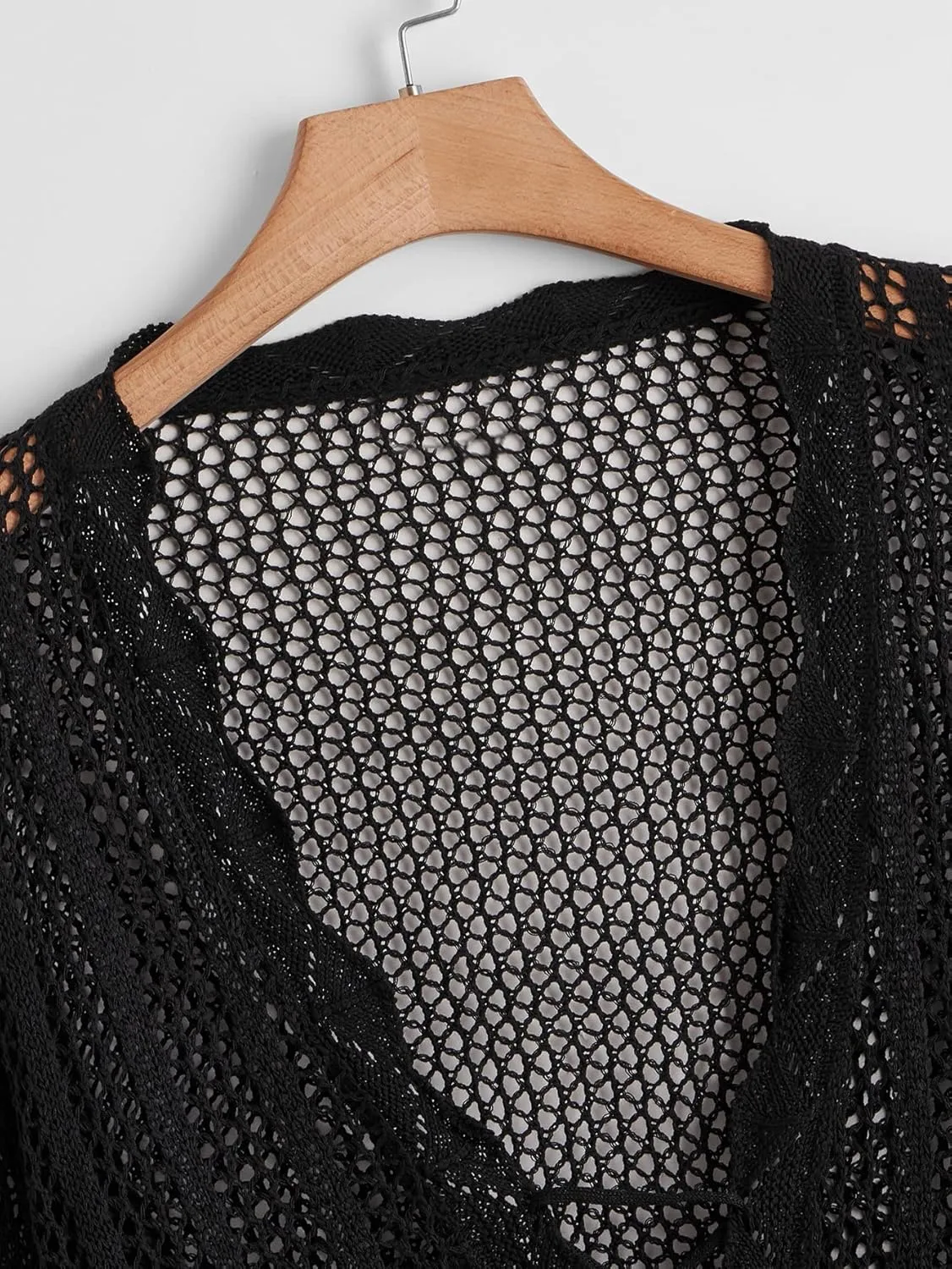 Floerns Women's Plus Size Tie Front Long Sleeve Crochet Cardigan Crop Top