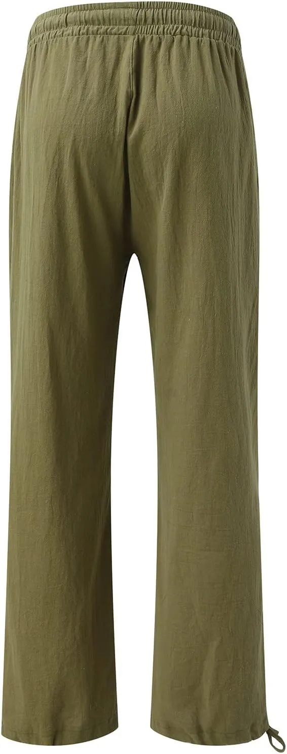 Flowy Pants for Women, Women Linen Palazzo Pants Summer Boho Wide Leg High Waist Casual Lounge Pant Trousers