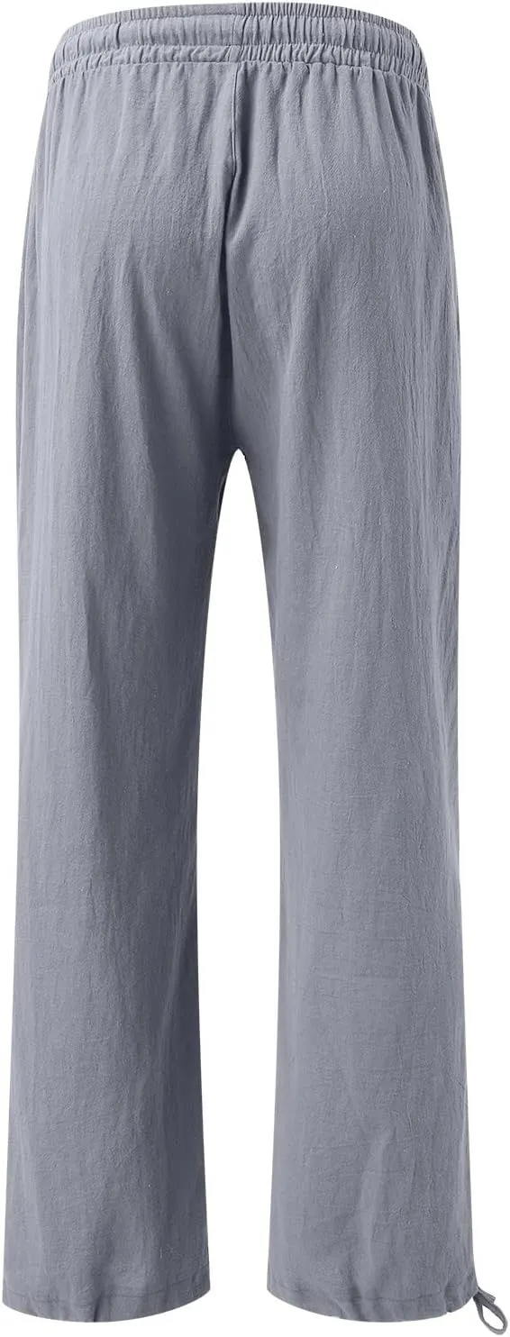Flowy Pants for Women, Women Linen Palazzo Pants Summer Boho Wide Leg High Waist Casual Lounge Pant Trousers