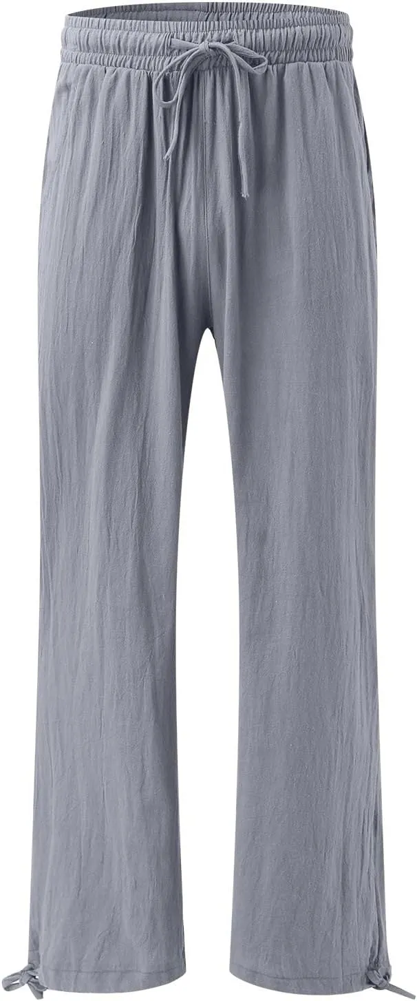 Flowy Pants for Women, Women Linen Palazzo Pants Summer Boho Wide Leg High Waist Casual Lounge Pant Trousers