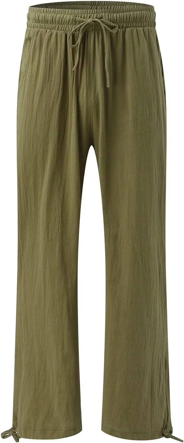Flowy Pants for Women, Women Linen Palazzo Pants Summer Boho Wide Leg High Waist Casual Lounge Pant Trousers