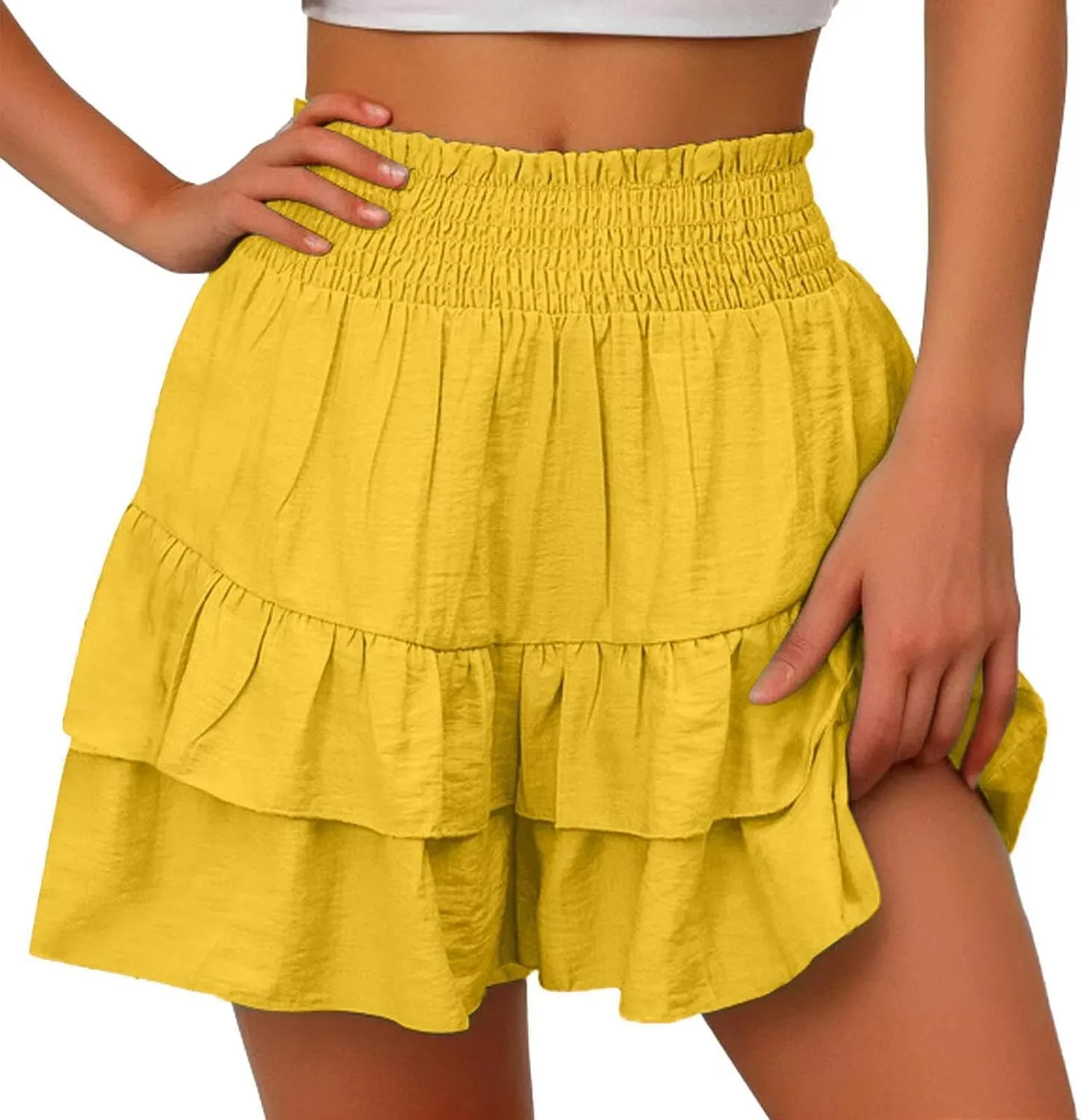 Flowy Shorts for Women 2025 Summer Pleated Shorts Pants Casual Dressy High Waisted Ruffle Short
