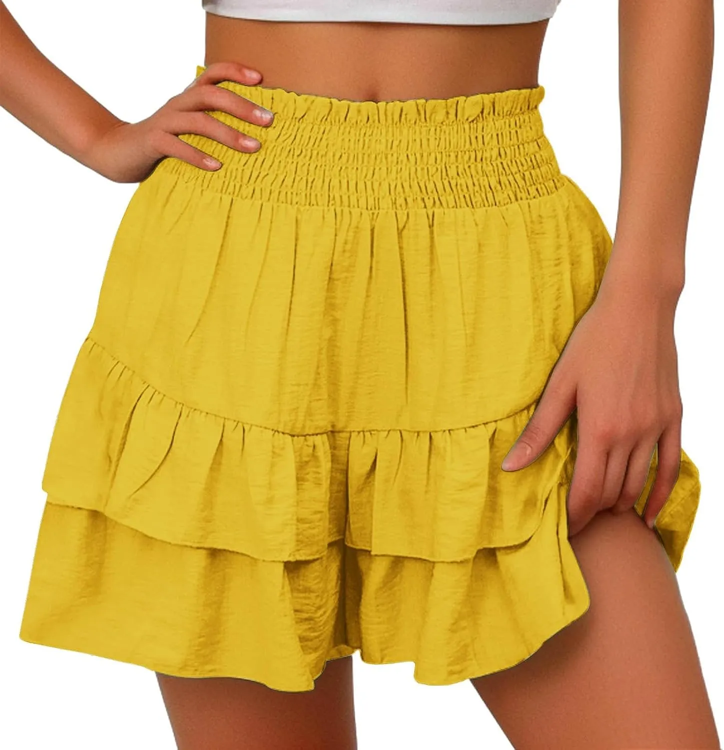 Flowy Shorts for Women 2025 Summer Pleated Shorts Pants Casual Dressy High Waisted Ruffle Short