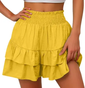 Flowy Shorts for Women 2025 Summer Pleated Shorts Pants Casual Dressy High Waisted Ruffle Short