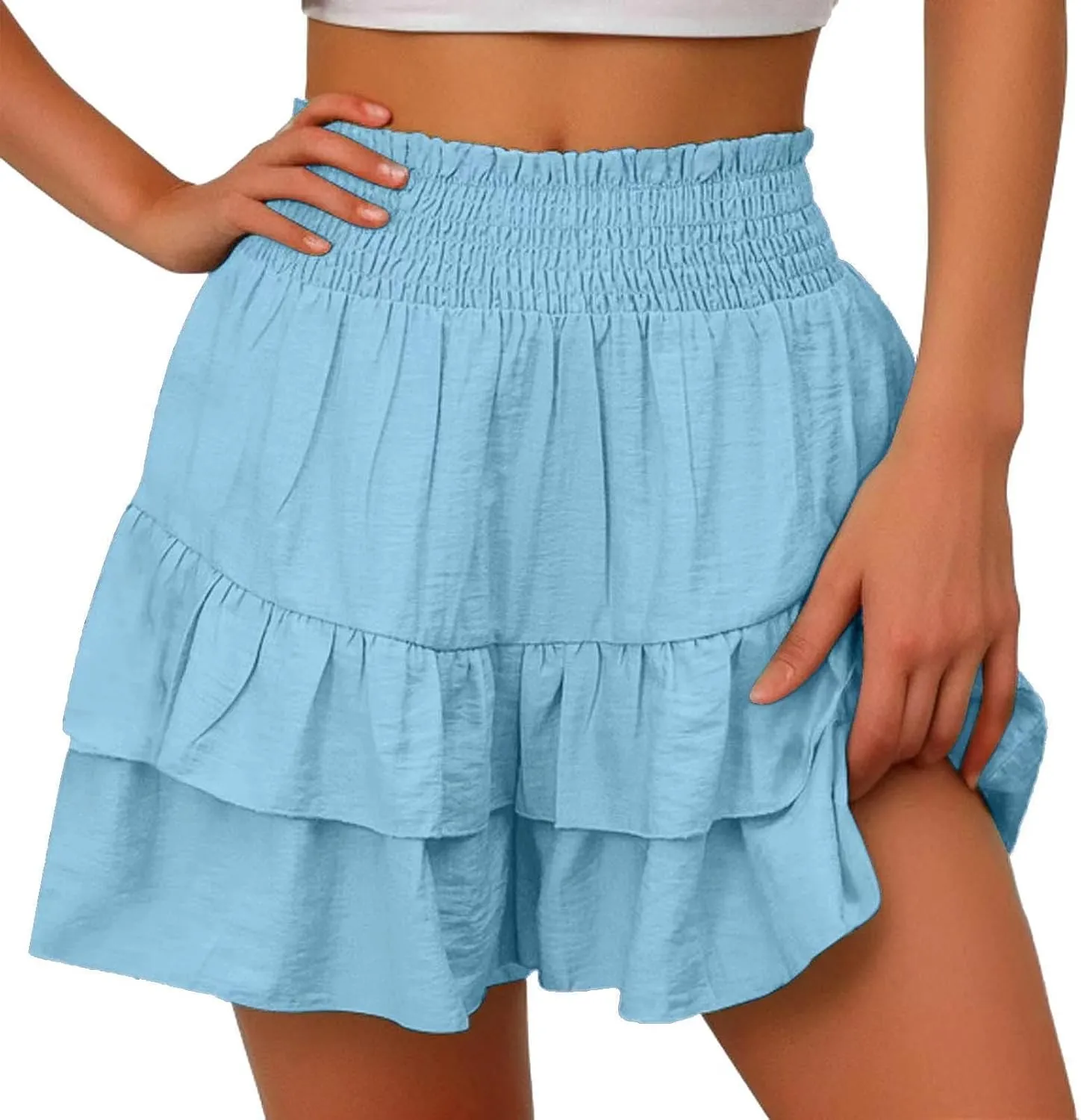 Flowy Shorts for Women 2025 Summer Pleated Shorts Pants Casual Dressy High Waisted Ruffle Short