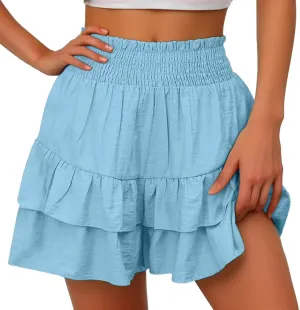 Flowy Shorts for Women 2025 Summer Pleated Shorts Pants Casual Dressy High Waisted Ruffle Short