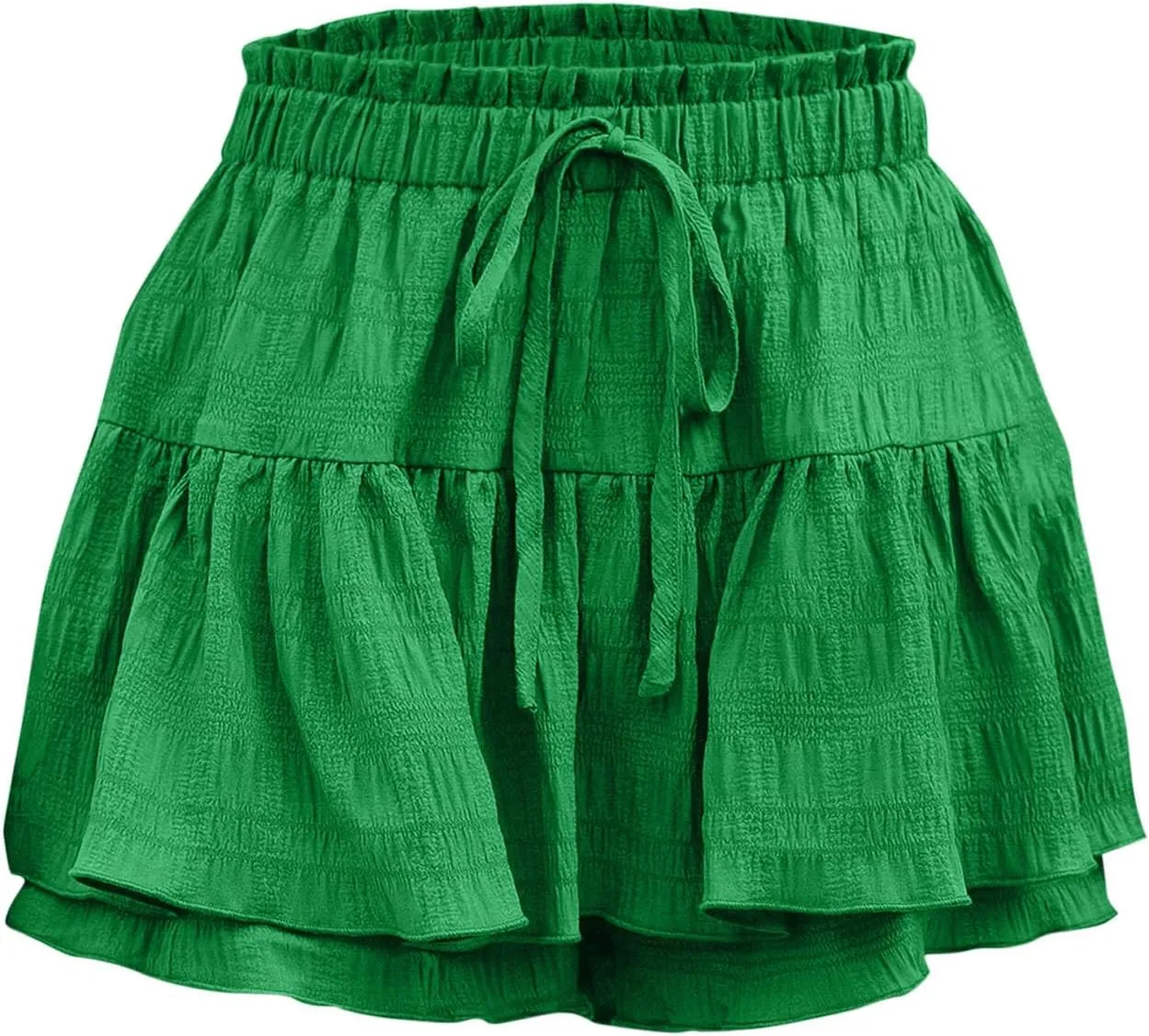 Flowy Shorts for Women Casual Boho Ruffle Tiered Skorts High Waisted Drawstring Mini Skirts Tennis Comfy Shorts 2025