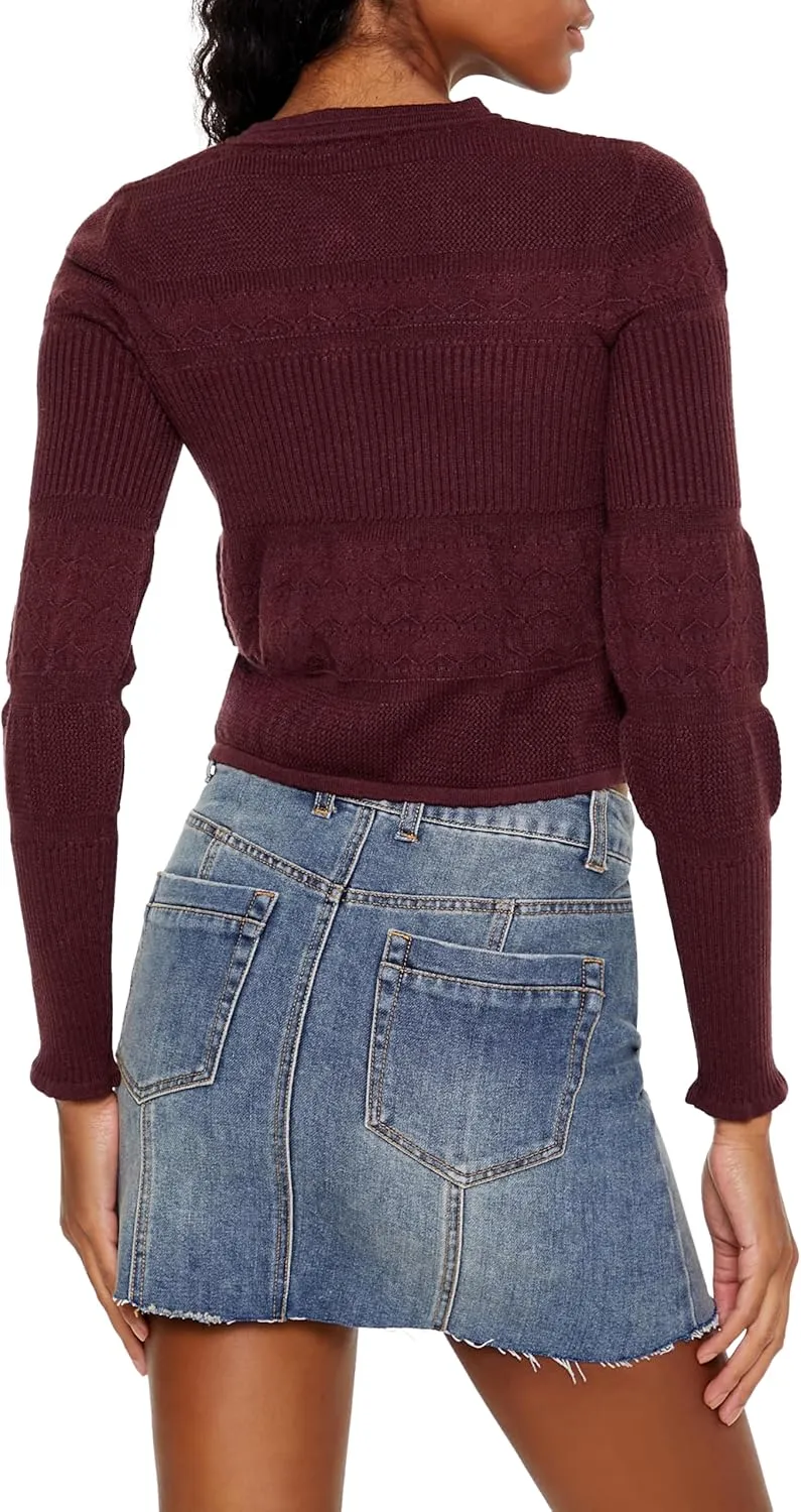 Forever 21 Women's Mixed Knit Cardigan Sweater