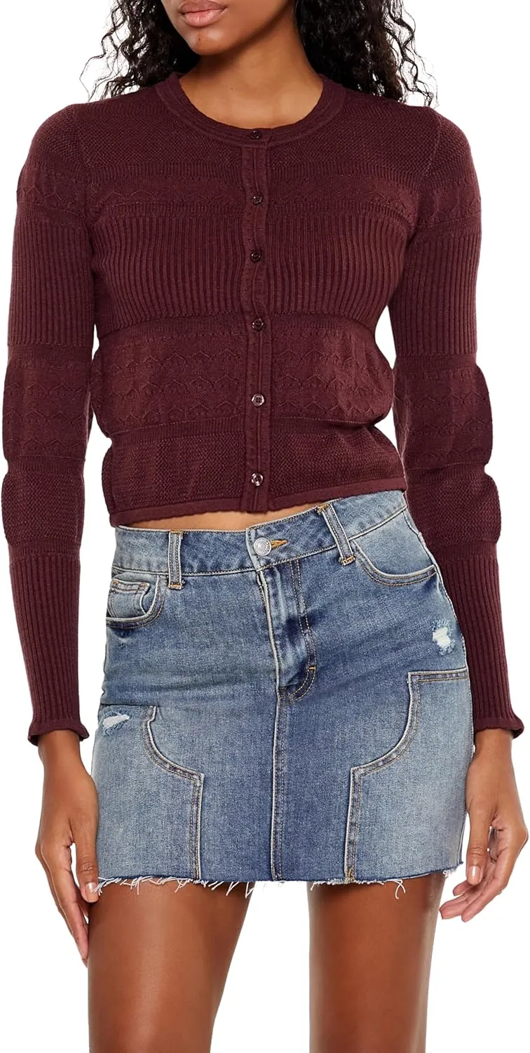 Forever 21 Women's Mixed Knit Cardigan Sweater