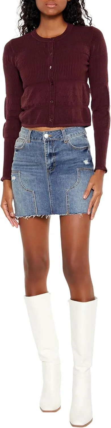 Forever 21 Women's Mixed Knit Cardigan Sweater