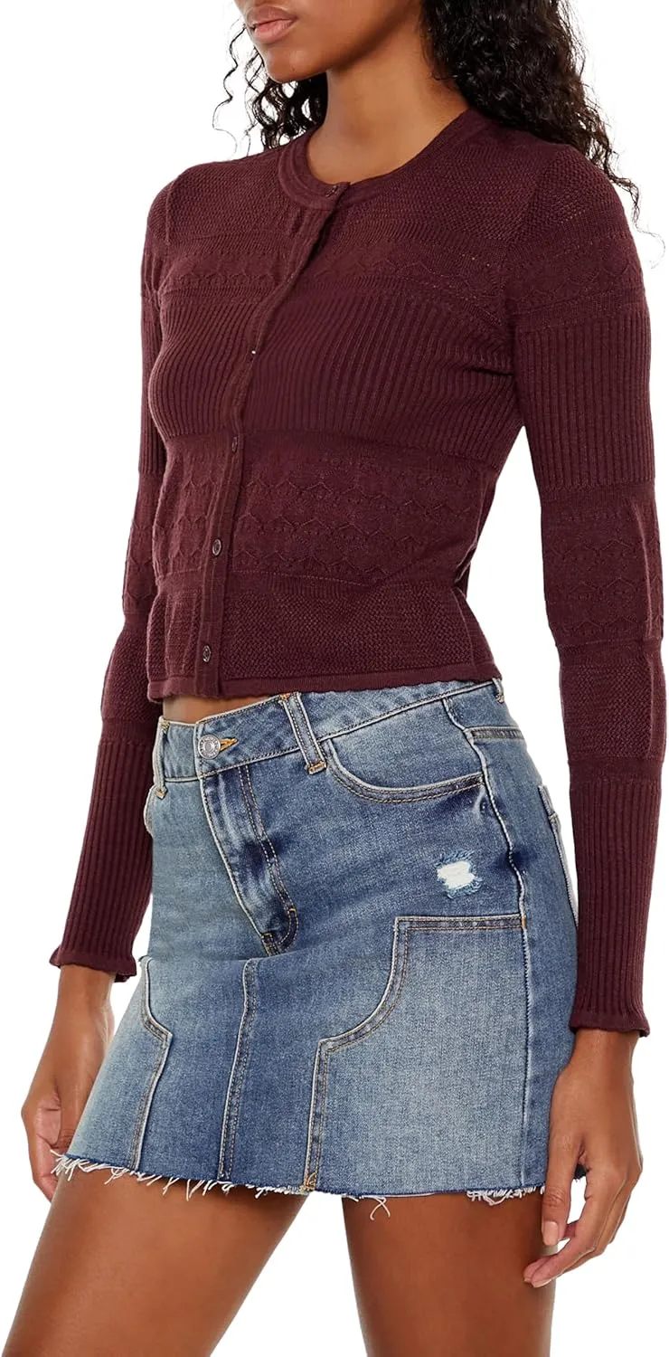 Forever 21 Women's Mixed Knit Cardigan Sweater