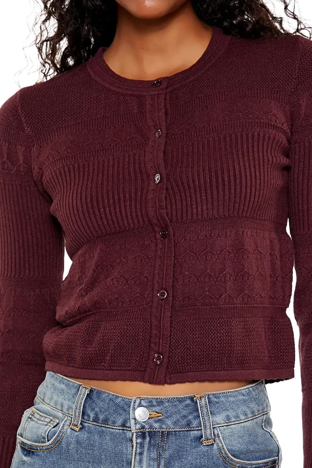 Forever 21 Women's Mixed Knit Cardigan Sweater