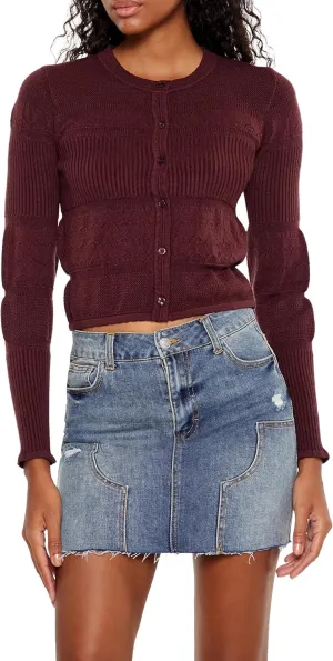 Forever 21 Women's Mixed Knit Cardigan Sweater
