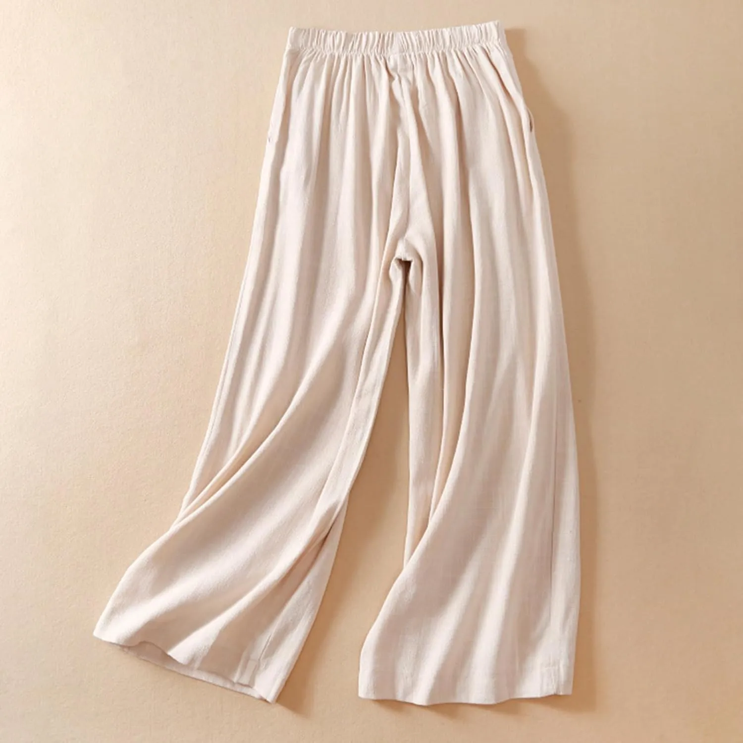 FZYLQY Women Cotton Linen Pants Casual Wide Leg Palazzo Pants High Waist Loose Capri Pants 2025 Summer Trousers with Pockets
