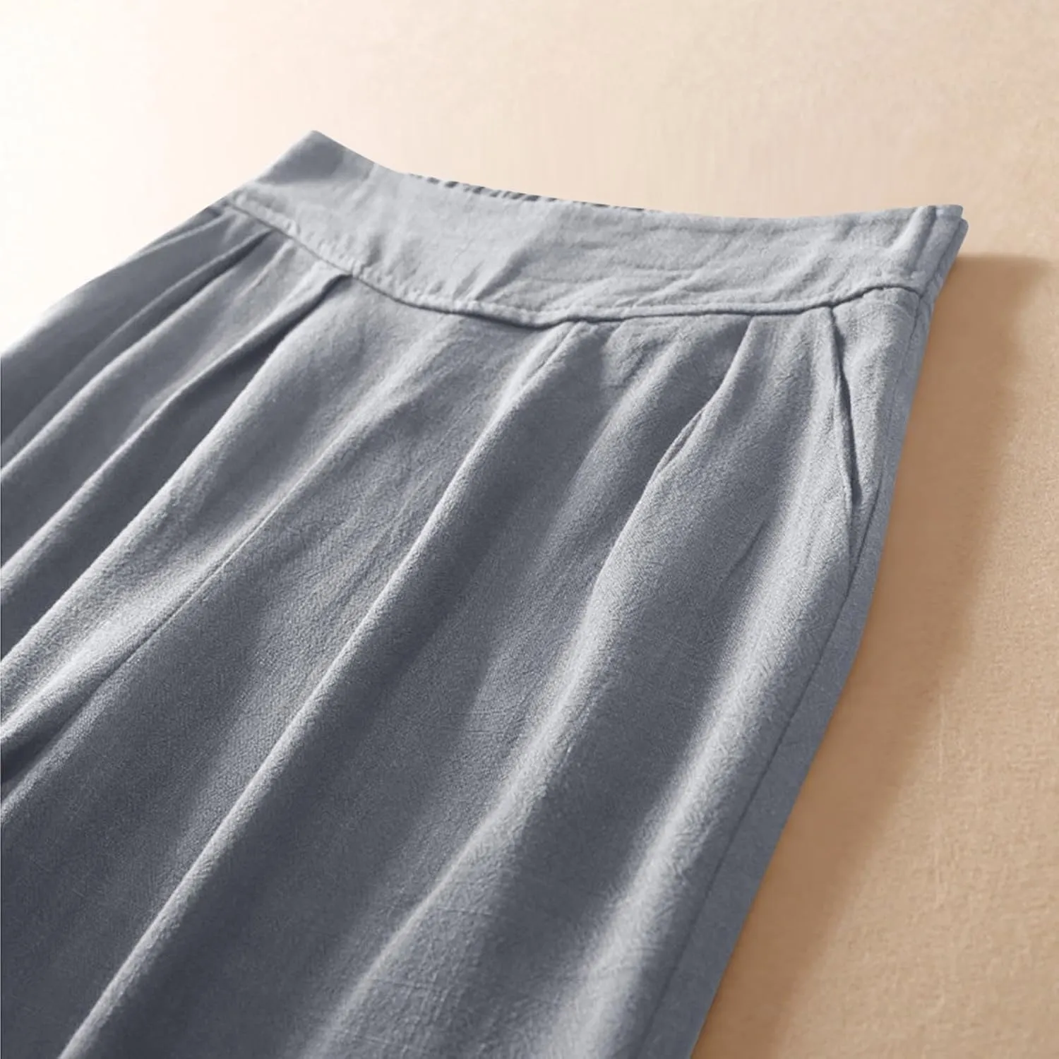FZYLQY Women Cotton Linen Pants Casual Wide Leg Palazzo Pants High Waist Loose Capri Pants 2025 Summer Trousers with Pockets