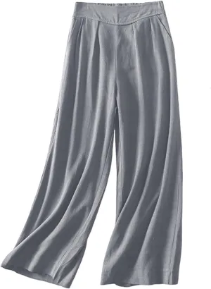 FZYLQY Women Cotton Linen Pants Casual Wide Leg Palazzo Pants High Waist Loose Capri Pants 2025 Summer Trousers with Pockets