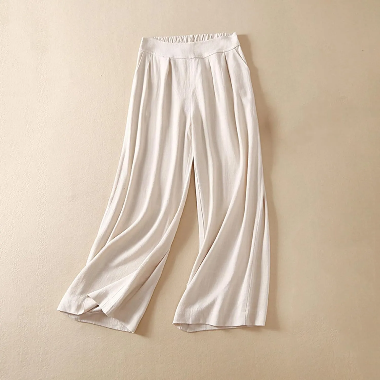 FZYLQY Women Cotton Linen Pants Casual Wide Leg Palazzo Pants High Waist Loose Capri Pants 2025 Summer Trousers with Pockets