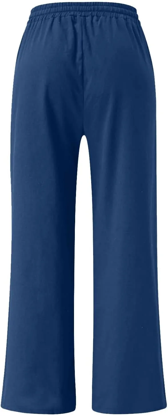 FZYLQY Women's Comfy High Waist Drawstring Wide Leg Pants with Pockets Casual Loose Fit Trousers for Relaxed Everyday Wear