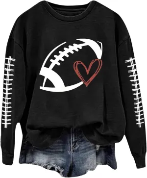 Game Day Sweatshirt Women Heart Football Graphic Sweatshirt Fall Long Sleeve Pullover Tops Football Mom Sweatshirt