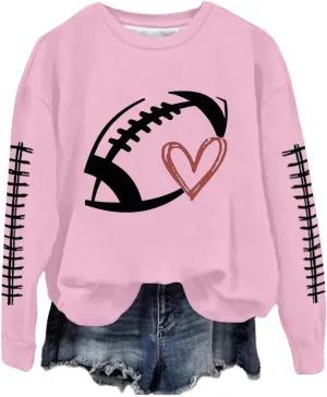 Game Day Sweatshirt Women Heart Football Graphic Sweatshirt Fall Long Sleeve Pullover Tops Football Mom Sweatshirt