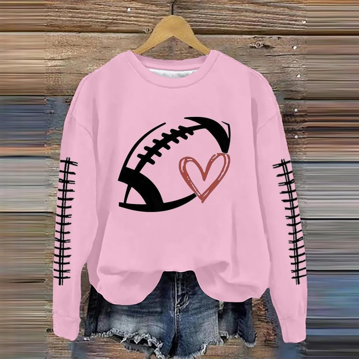 Game Day Sweatshirt Women Heart Football Graphic Sweatshirt Fall Long Sleeve Pullover Tops Football Mom Sweatshirt