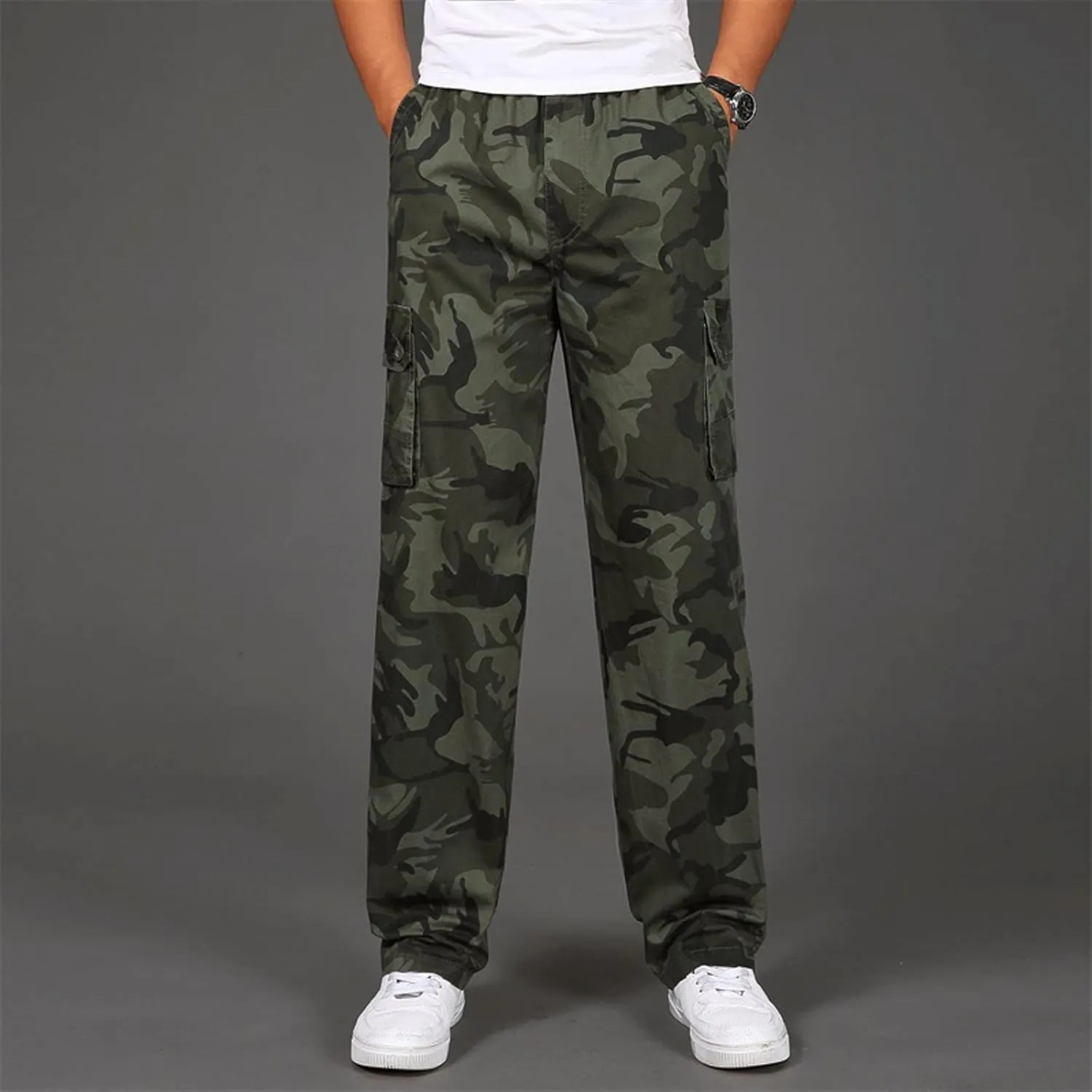 GIERIDUC Men's Fleece Cargo Sweatpants Big and Tall Cargo Pants for Men Half Long Half Short Pants Mens Wide Corduroy Pants