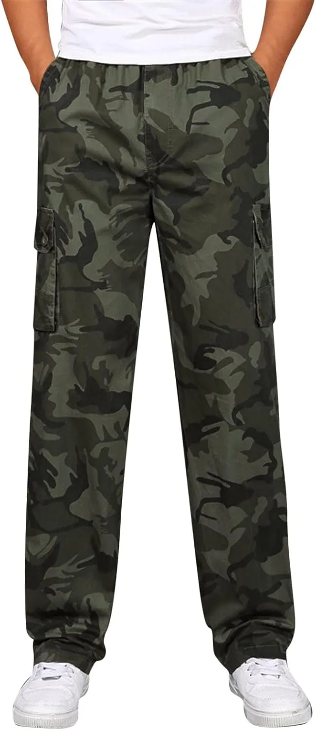 GIERIDUC Men's Fleece Cargo Sweatpants Big and Tall Cargo Pants for Men Half Long Half Short Pants Mens Wide Corduroy Pants