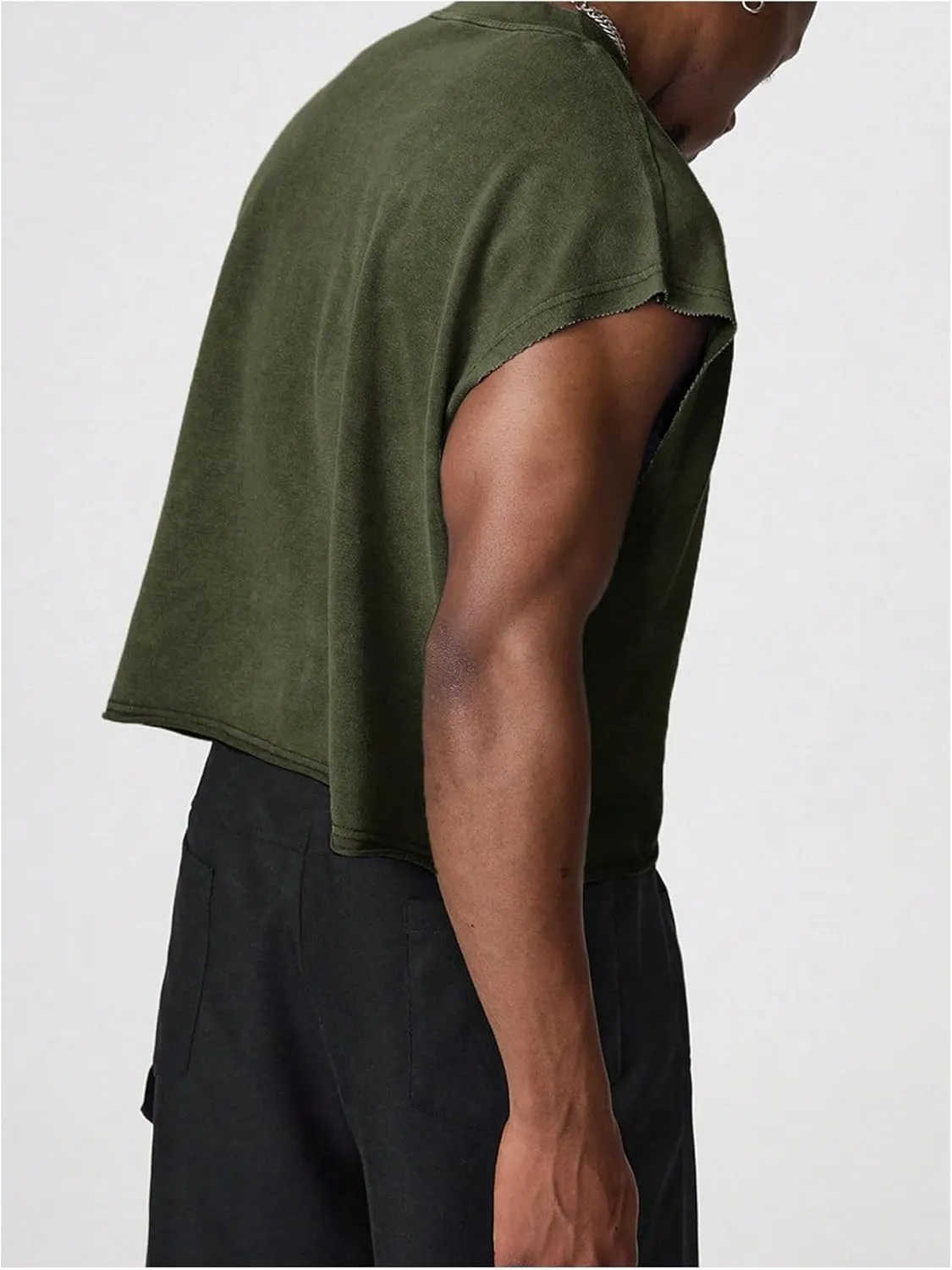 GORGLITTER Men's Dolman Sleeve Crop Vest Top Crewneck Loose Pullover Tank Tops