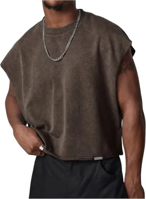 GORGLITTER Men's Dolman Sleeve Crop Vest Top Crewneck Loose Pullover Tank Tops