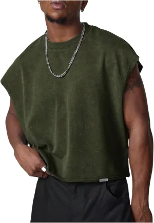 GORGLITTER Men's Dolman Sleeve Crop Vest Top Crewneck Loose Pullover Tank Tops