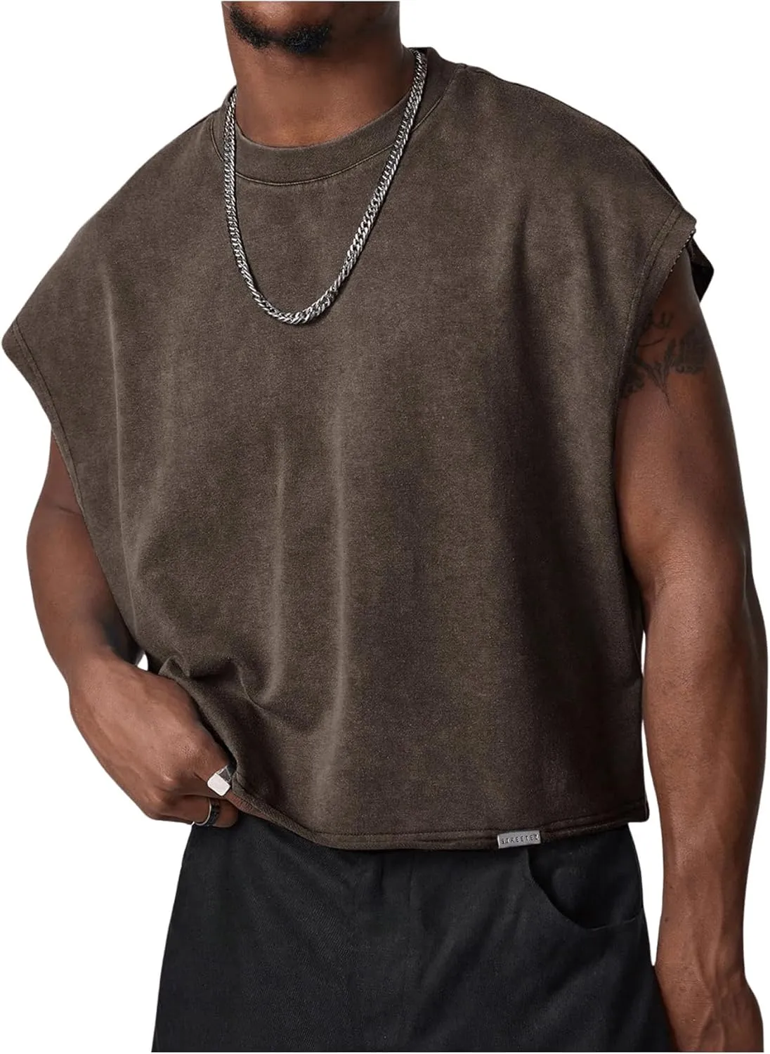 GORGLITTER Men's Dolman Sleeve Crop Vest Top Crewneck Loose Pullover Tank Tops