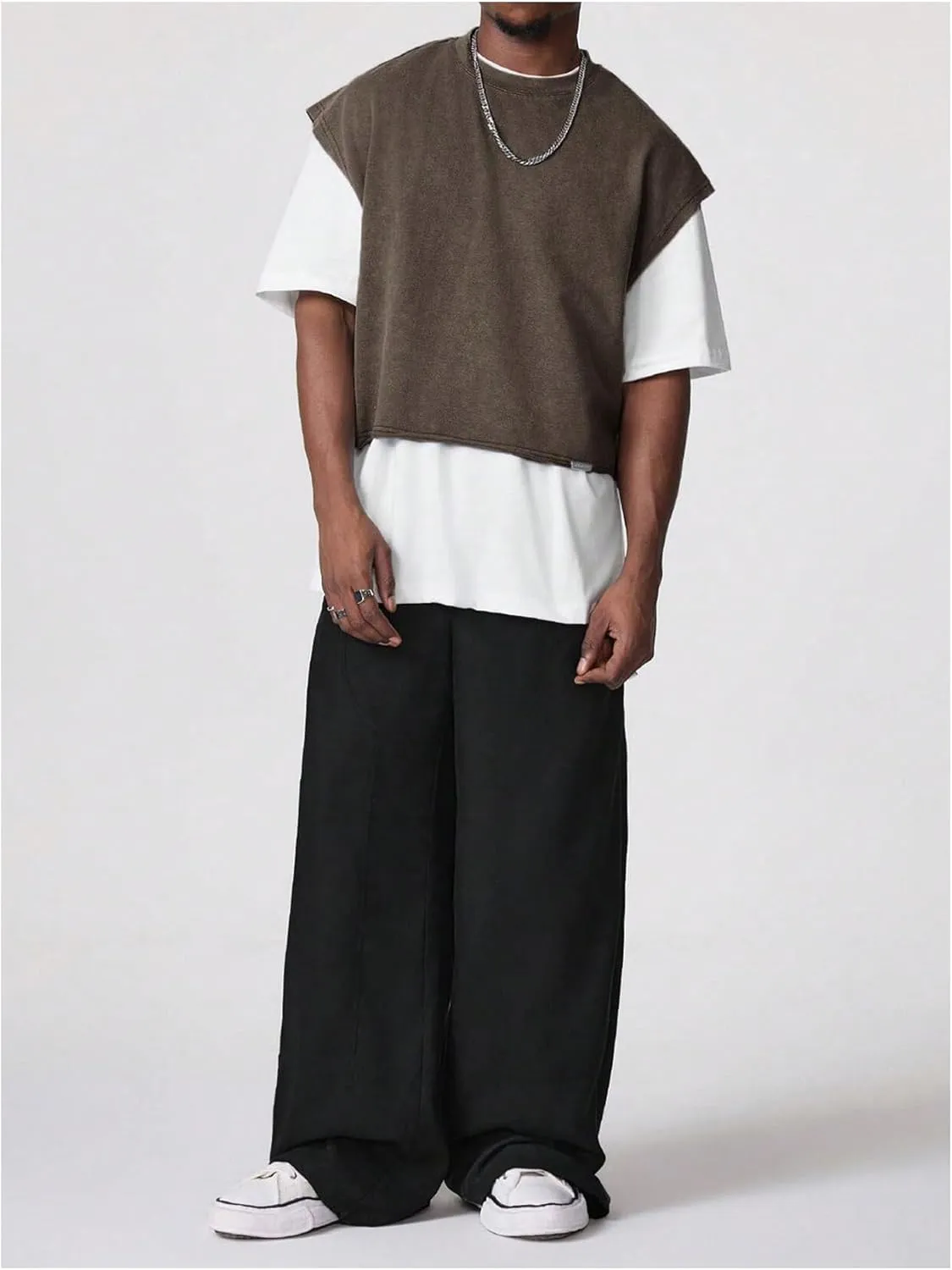 GORGLITTER Men's Dolman Sleeve Crop Vest Top Crewneck Loose Pullover Tank Tops