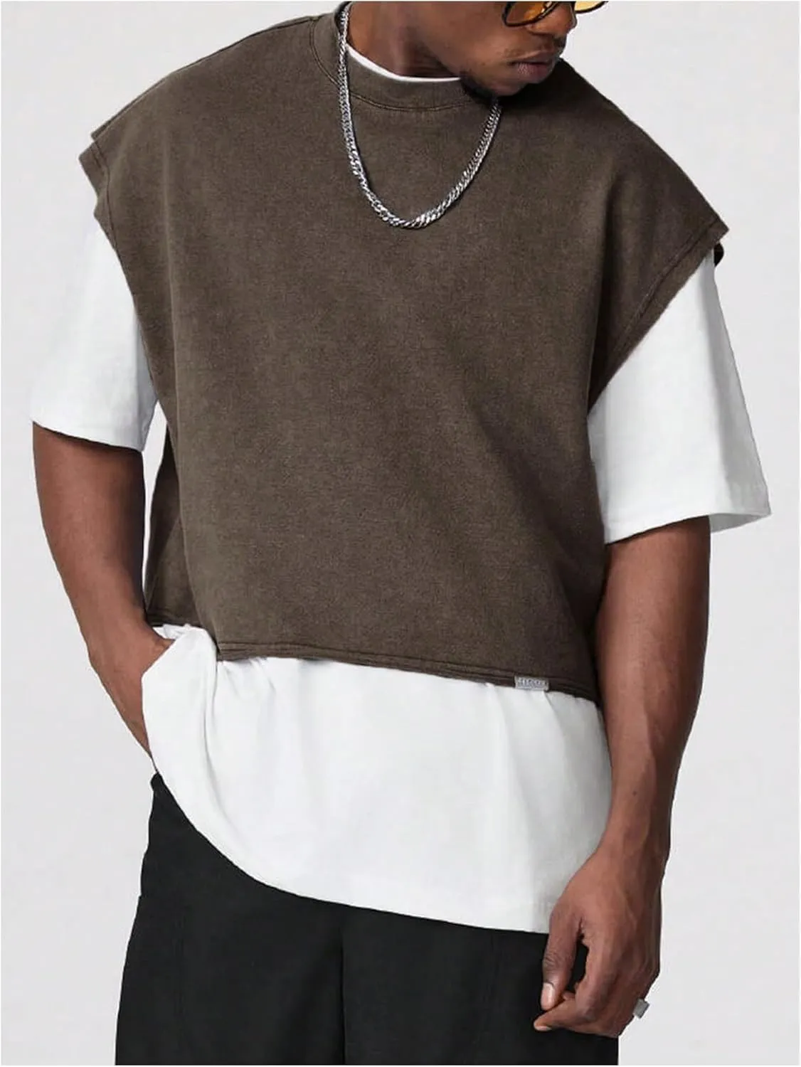 GORGLITTER Men's Dolman Sleeve Crop Vest Top Crewneck Loose Pullover Tank Tops