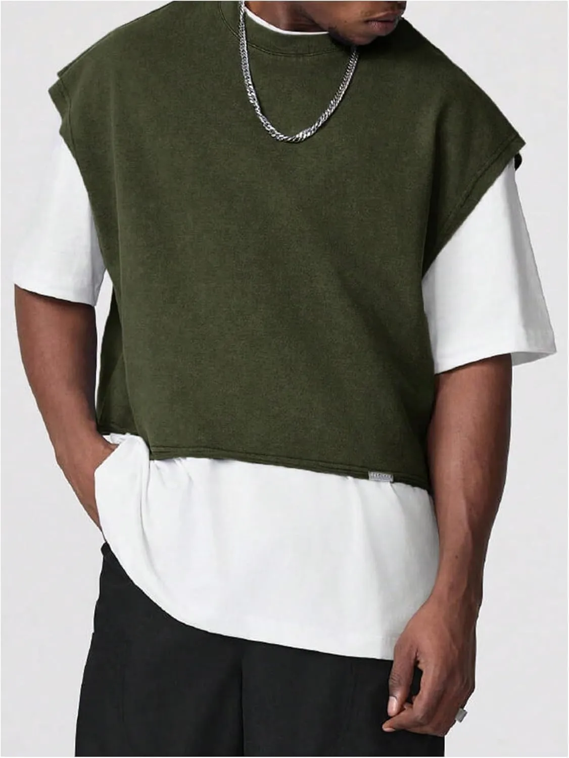 GORGLITTER Men's Dolman Sleeve Crop Vest Top Crewneck Loose Pullover Tank Tops
