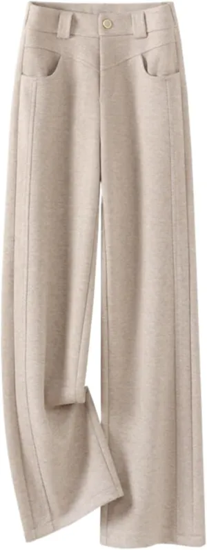 GUOYUXIAO Wool Wide-Leg Pants for Women,Autumn/Winter Woolen High-Waist Loose Casual Trousers