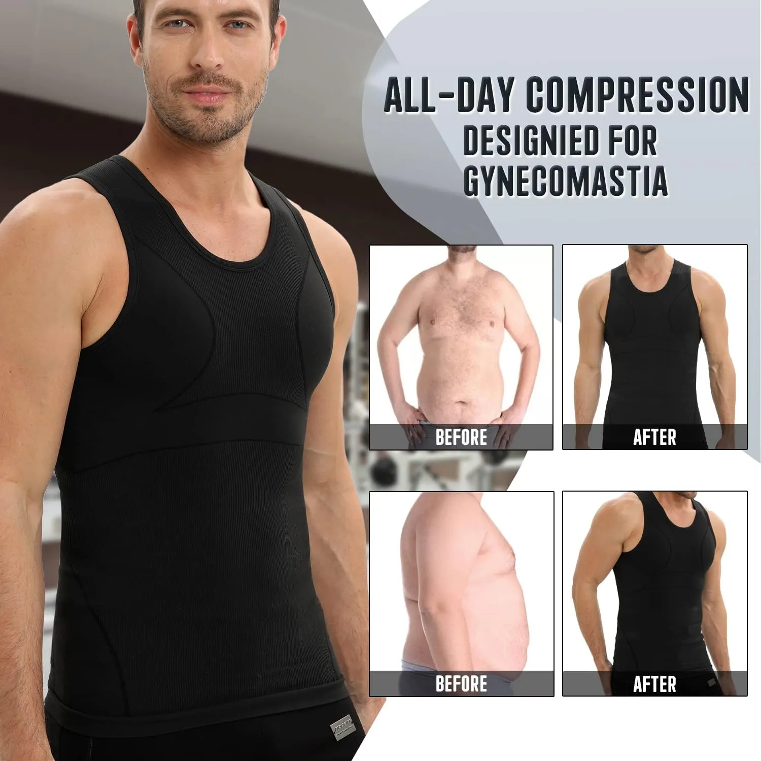 Gynecomastia Compression Shirt for Men, Slimming Tank Top Undershirts, Mens Body Shaper Vest