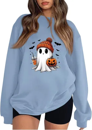 Halloween Sweatshirt for Women Cute Ghost Graphic Pullover Tops Funny Novelty Pumpkin Print Crewneck Sweatshirts