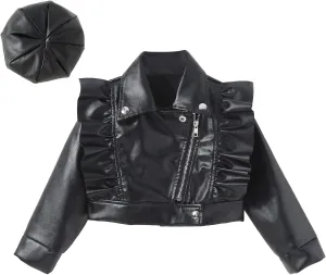 Happy Cherry Baby Girl Faux Leather Motorcycle Jacket Cute Ruffle Spring Fall PU Coat 1-5 Years