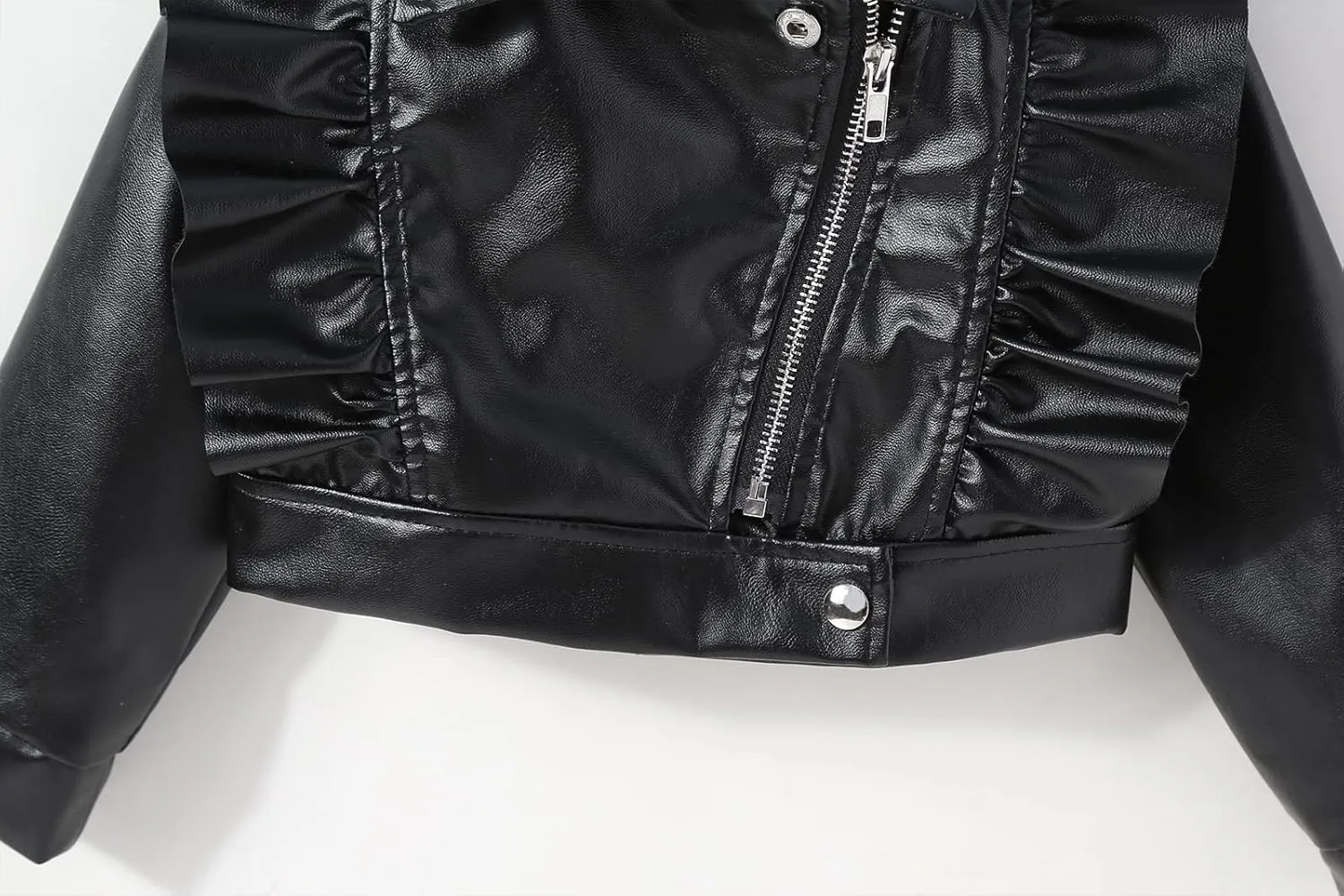 Happy Cherry Baby Girl Faux Leather Motorcycle Jacket Cute Ruffle Spring Fall PU Coat 1-5 Years