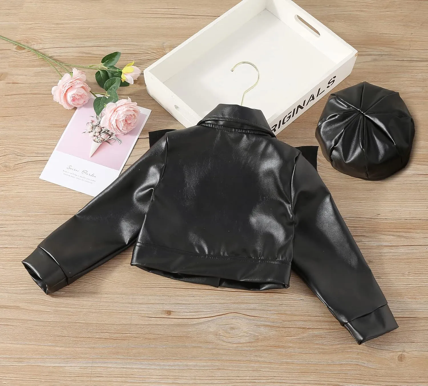 Happy Cherry Baby Girl Faux Leather Motorcycle Jacket Cute Ruffle Spring Fall PU Coat 1-5 Years
