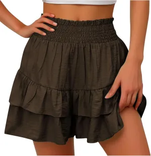 High Waisted Shorts Women Summer Ruffled Flowy Elastic Waist Mini Skirts Casual Tiered Layered Clothes Trendy 2025