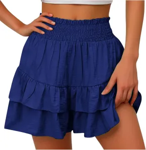 High Waisted Shorts Women Summer Ruffled Flowy Elastic Waist Mini Skirts Casual Tiered Layered Clothes Trendy 2025